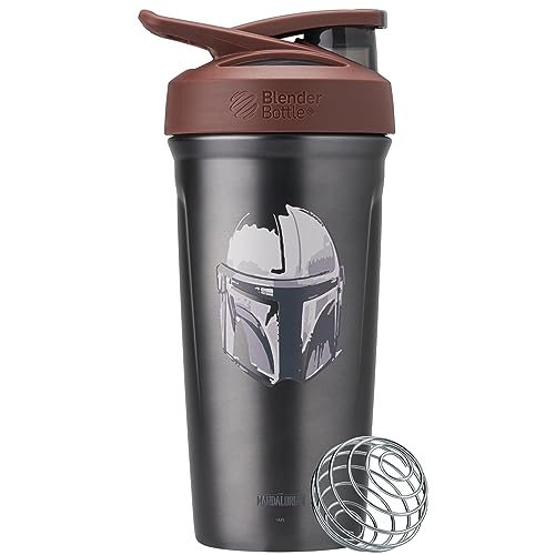 BlenderBottle Star Wars Sport Insulated Stainless Steel Shaker Bottle with Wire Whisk 24Ounce Mandalorian Helmet Protein Shakes Hydration for Athletes Fitness Enthusiasts Lockable Lid - Image 1
