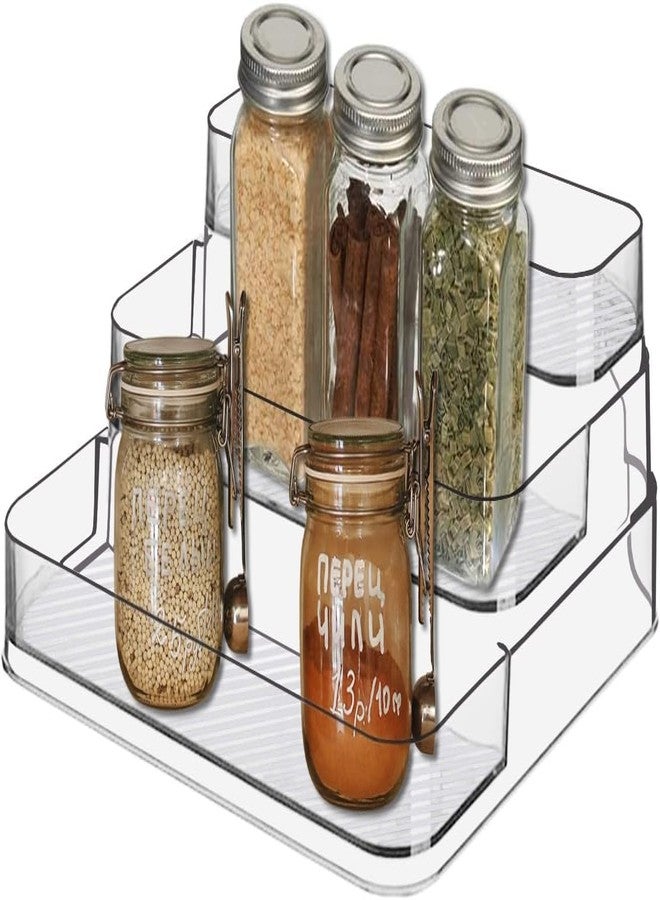 Kienlix Acrylic Spice Rack, No Assembly Clear 3 Tier Condiment Bottle Shelf Vanity Organizer for Cabinet Kitchen Bathroom (1pcs) - Image 2