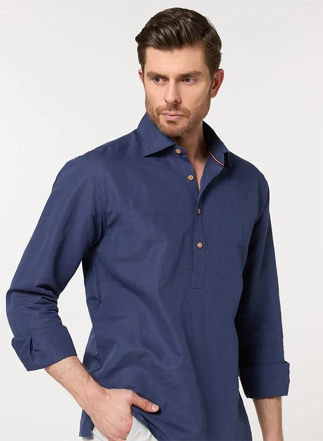Mannerism The Watercolor Wash Mirage Blue Linen Shirt with Soft Color Flow