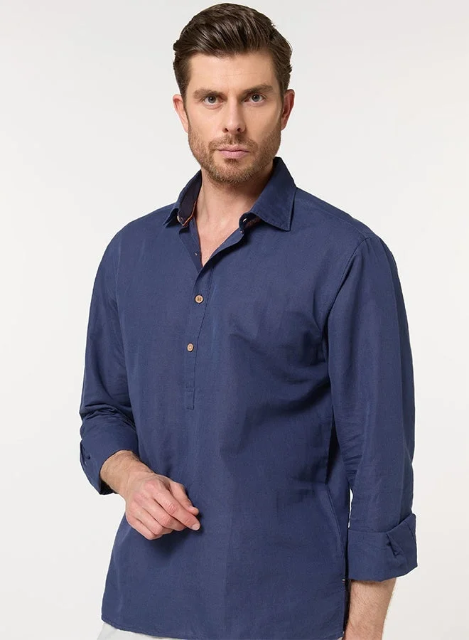 Mannerism The Watercolor Wash Mirage Blue Linen Shirt with Soft Color Flow