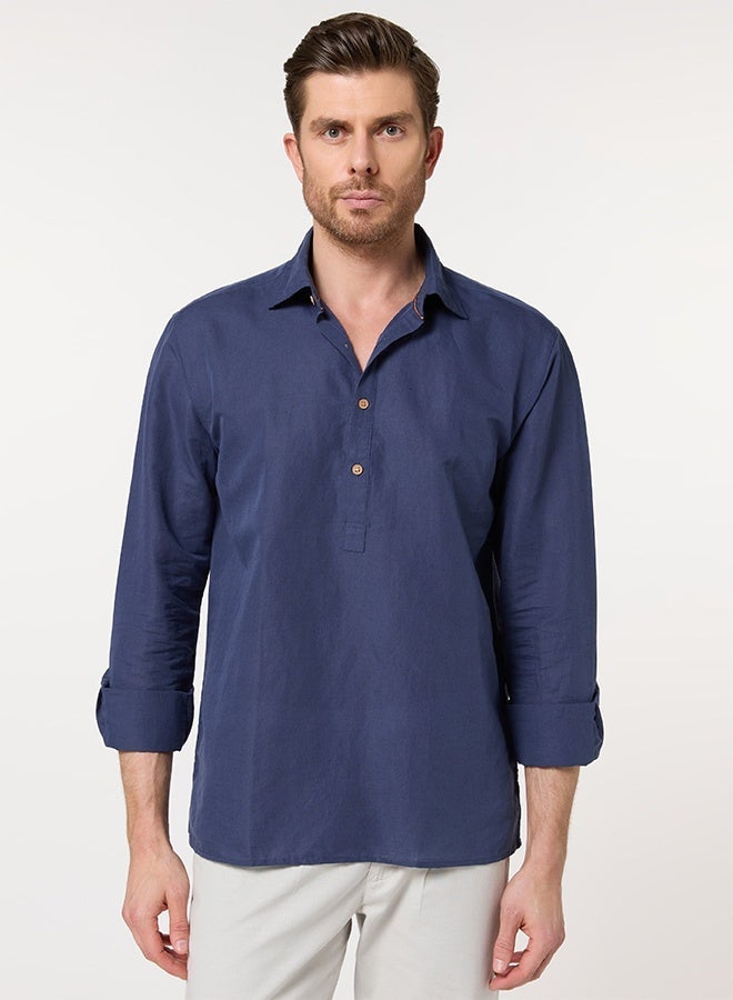 Mannerism The Watercolor Wash Mirage Blue Linen Shirt with Soft Color Flow - Image 5