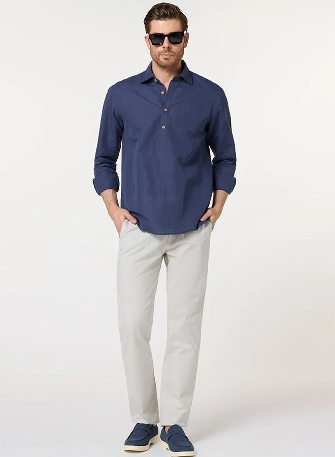 MANNERISM  The Watercolor Wash Mirage Blue Linen Shirt with Soft Color Flow for Men | Best Price UAE