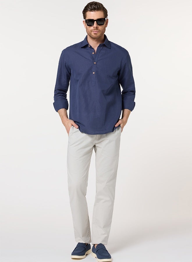 مانرزم The Watercolor Wash Mirage Blue Linen Shirt with Soft Color Flow - Image 4