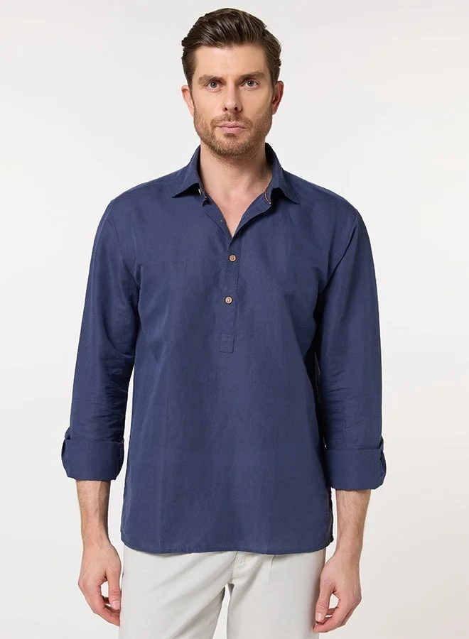 MANNERISM  The Watercolor Wash Mirage Blue Linen Shirt with Soft Color Flow for Men | Best Price UAE