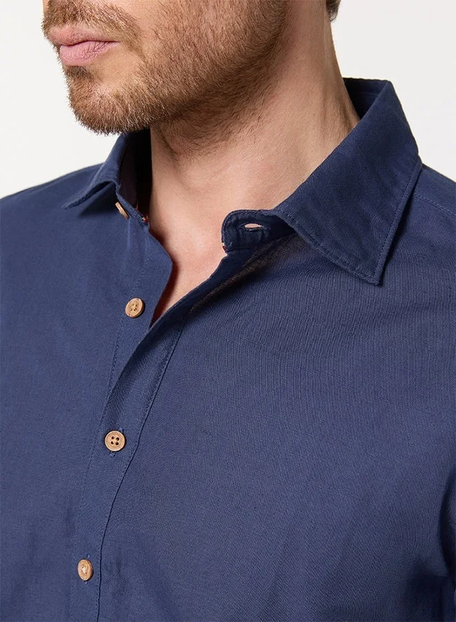 MANNERISM  The Watercolor Wash Mirage Blue Linen Shirt with Soft Color Flow for Men | Best Price UAE
