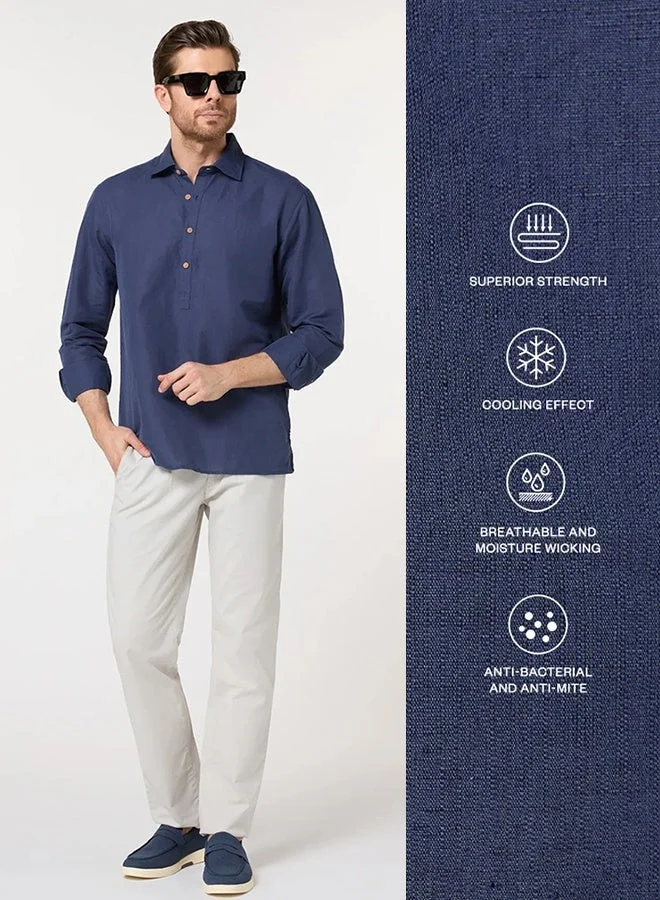 MANNERISM  The Watercolor Wash Mirage Blue Linen Shirt with Soft Color Flow for Men | Best Price UAE