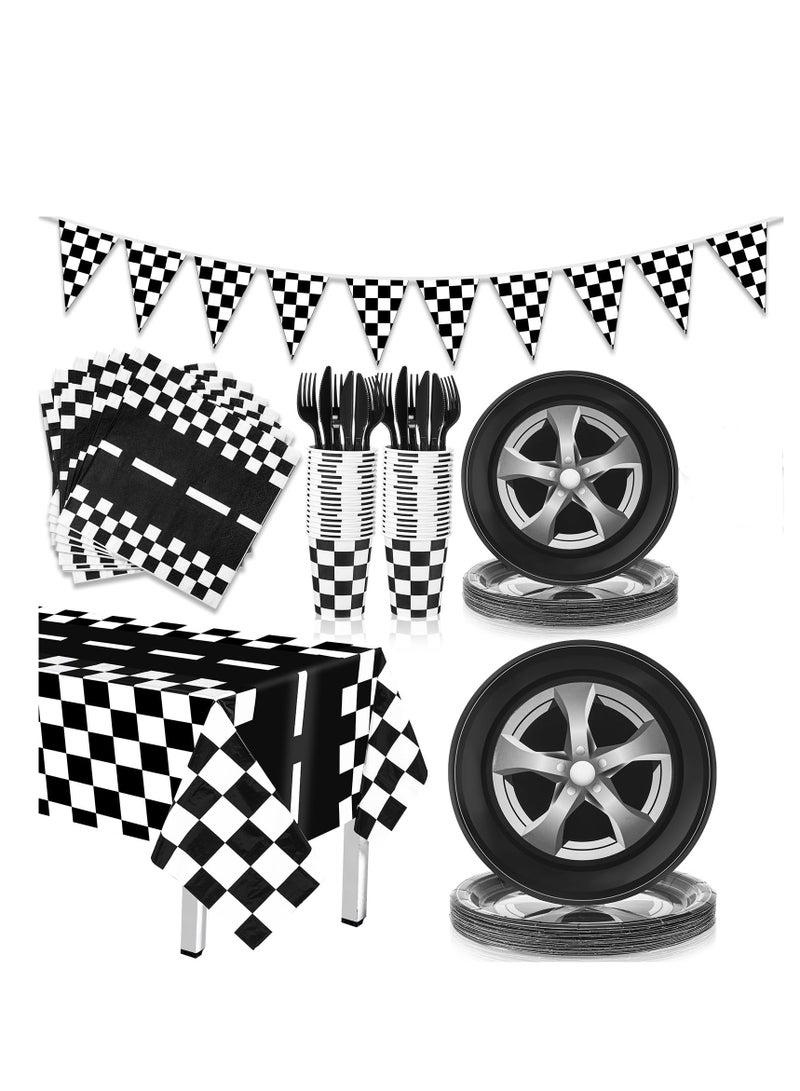 Racing Car Party Supplies Paper Plates, Racing Car Race Track Party Supplies Decorations Racing Sports Themed Dinnerware, for Kids Boys Birthday Baby Shower Home Decor, Serves 24