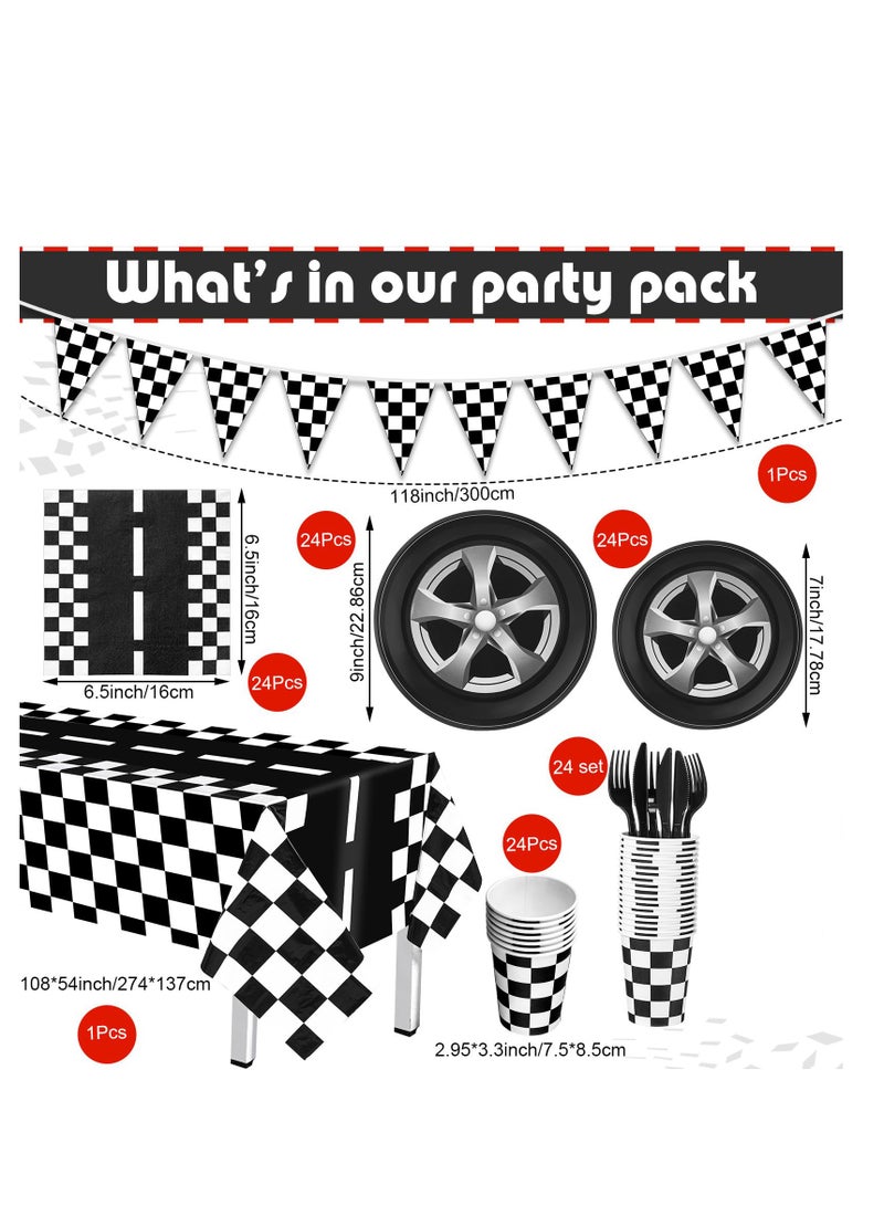 Racing Car Party Supplies Paper Plates, Racing Car Race Track Party Supplies Decorations Racing Sports Themed Dinnerware, for Kids Boys Birthday Baby Shower Home Decor, Serves 24