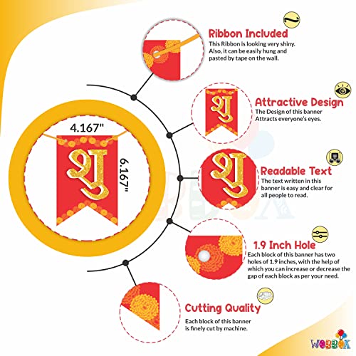 WOBBOX Annaprashan Party Props with Hindi Font Red & Golden Color Bunting Banner & Balloon, Annaprashan Decoration Item (43 Pcs Combo) - Image 4