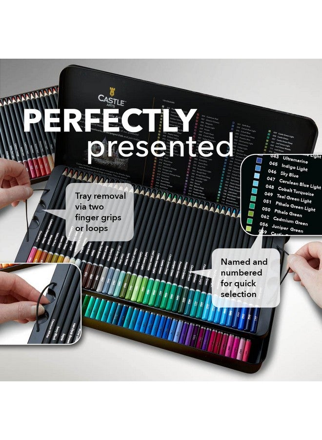 Castle Art Supplies 120 Colored Pencils Set | Quality Soft Core Coloring Pencils for Adults, Professionals and Colorists | Protected and Organized in Presentation Tin Box - Image 2
