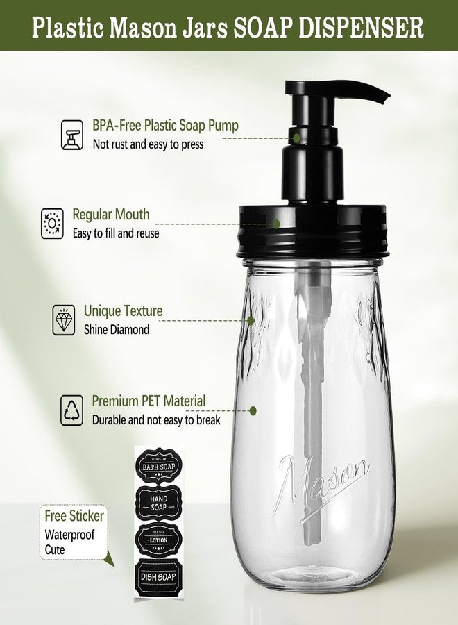 Amolliar Plastic Soap Dispenser with Pump Lid, 16 Oz Refillable Bathroom Hand Dish Soap Dispenser Set, Clear Kitchen Liquid Dispenser with Cute Lables for Farmhouse Shower (1 Pack, Black) - Image 2
