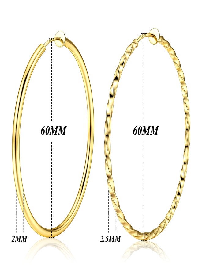 Sanfenly Clip On Hoop Earrings for Women Stainless Steel Clip On Earrings for Women Silver Gold Fake Non Piercing Big Hoop Earrings For Non-Pierced Ears 60MM - Image 5