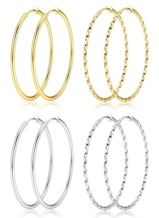 Sanfenly Clip On Hoop Earrings for Women Stainless Steel Clip On Earrings for Women Silver Gold Fake Non Piercing Big Hoop Earrings For Non-Pierced Ears 60MM - Image 1