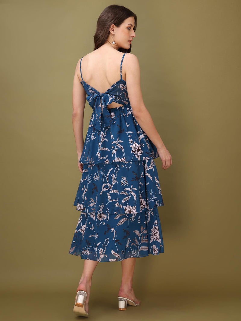 PURVAJA Women’s Layered Below Knee Length Dress (Floe-022_Teal_Large) - Image 3