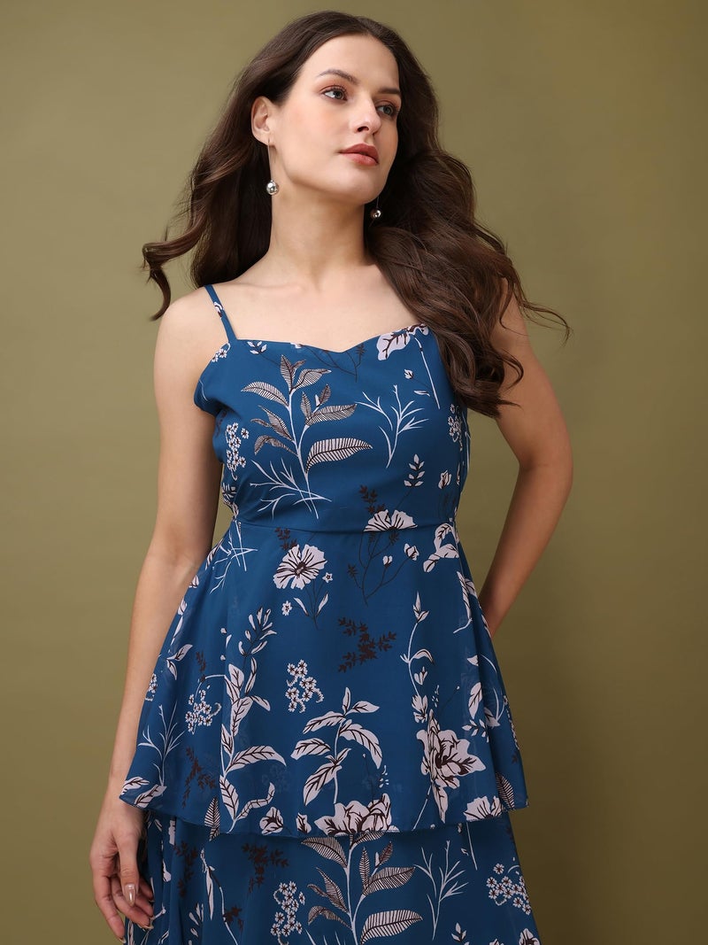 PURVAJA Women’s Layered Below Knee Length Dress (Floe-022_Teal_Large) - Image 5