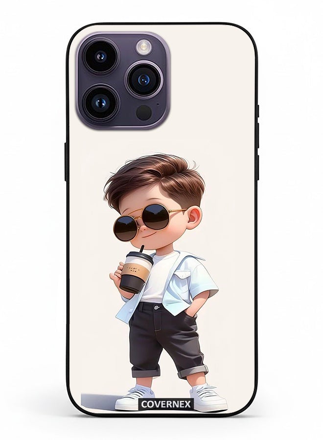 Covernex Apple iPhone 14 Pro Max Protective Case Cover Printed Featuring Cool Kid with Sunglasses and Coffee - Image 2