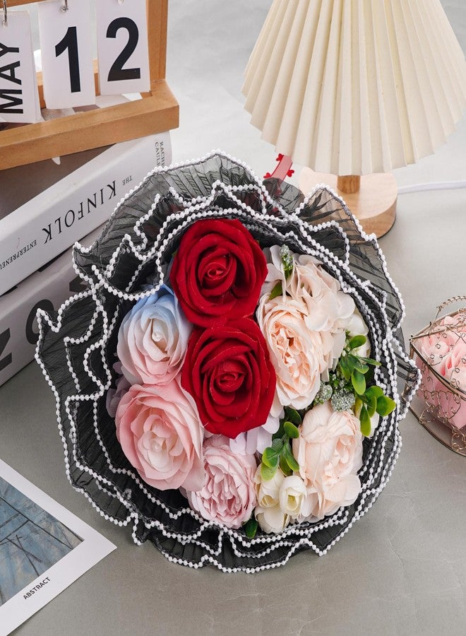 baotongle 4.37 Yard Flower Wrapping Mesh Paper Mesh Wrapping Paper for Flowers Pearl Edge Bouquet Packaging Paper Wrinkled Translucent for Mother's Day Valentine's Day Florist Wedding Gift Packaging - Image 5