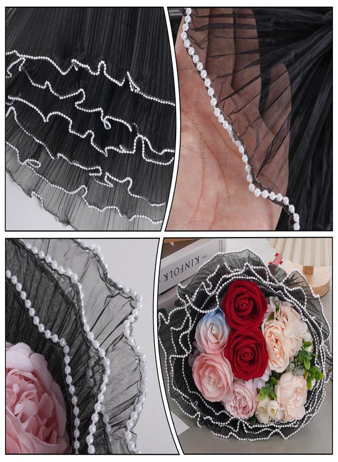 baotongle 4.37 Yard Flower Wrapping Mesh Paper Mesh Wrapping Paper for Flowers Pearl Edge Bouquet Packaging Paper Wrinkled Translucent for Mother's Day Valentine's Day Florist Wedding Gift Packaging - Image 2