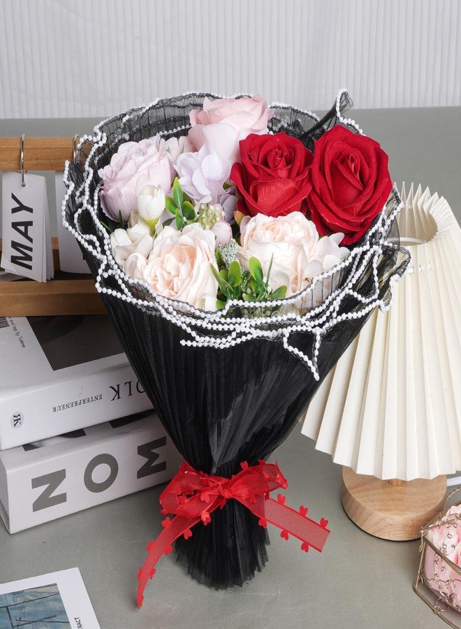 baotongle 4.37 Yard Flower Wrapping Mesh Paper Mesh Wrapping Paper for Flowers Pearl Edge Bouquet Packaging Paper Wrinkled Translucent for Mother's Day Valentine's Day Florist Wedding Gift Packaging - Image 3