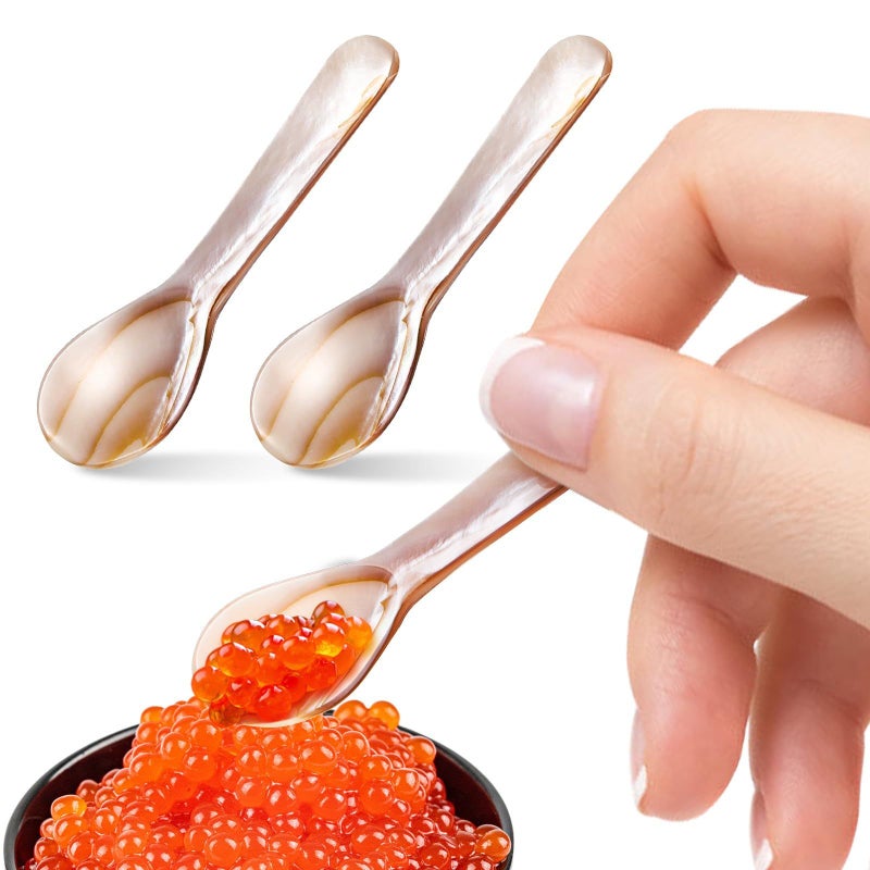 6pcs Pearl Mop Caviar Spoons Serving Set For Eggs Appetizer And Dessert 74cm - Image 2