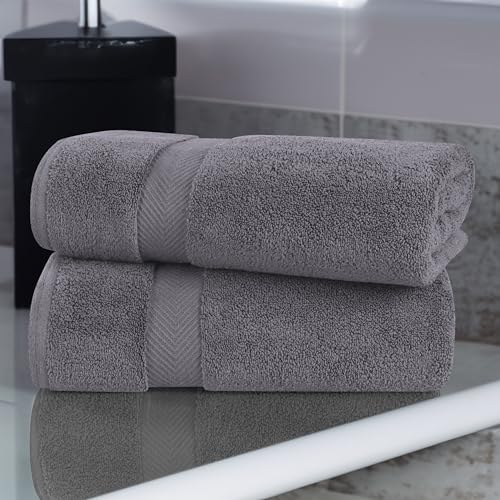 Superior Zero Twist 100% Cotton Bath Sheet Towels, Super Soft, Fluffy and Absorbent, Premium Quality Oversized Bath Sheet Set of 2 - Grey - Image 2