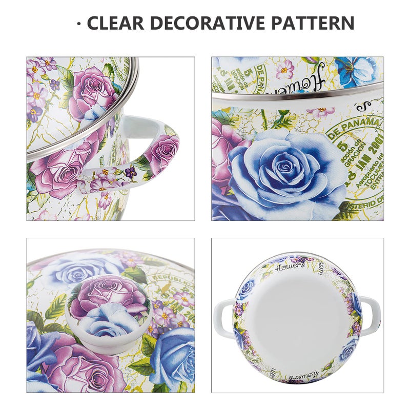 OLYTARU Retro Flower Enamel Stockpot with Lid,Stockpots for Cooking,Retro Classic Design(5L-Blue Rose) - Image 4
