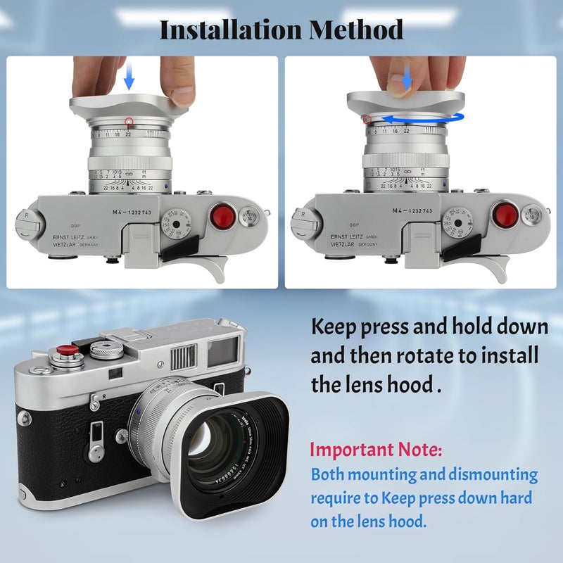 Haoge LH-ZV07 Square Metal Lens Hood for Carl Zeiss Biogon T* 2/35 35mm f2 ZM, C Biogon 2.8/35 35mm f2.8 ZM, Planar T 2/50 50mm f2 ZM; Voigtlander NOKTON Classic 35mm f1.4 VM, 40mm f1.4 VM as LH-6 - Image 4