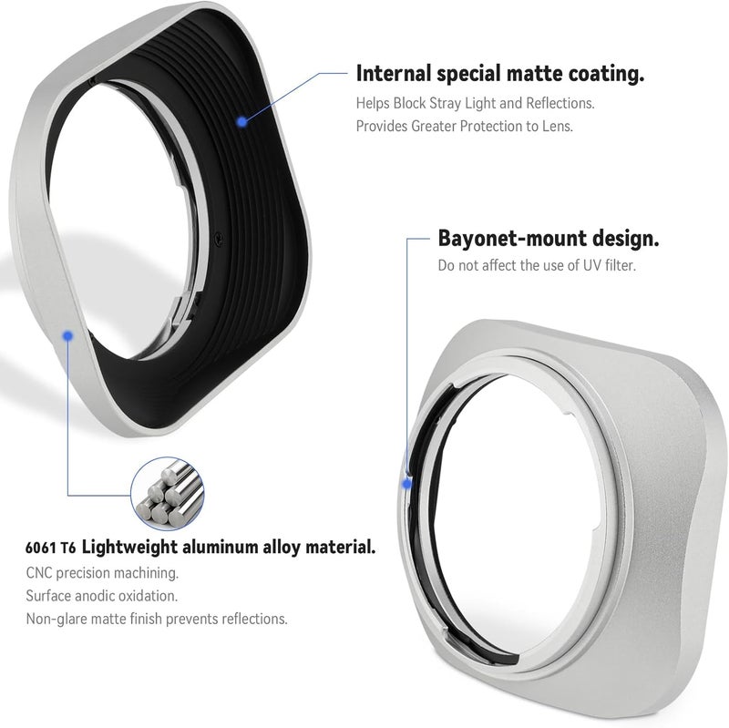 Haoge LH-ZV07 Square Metal Lens Hood for Carl Zeiss Biogon T* 2/35 35mm f2 ZM, C Biogon 2.8/35 35mm f2.8 ZM, Planar T 2/50 50mm f2 ZM; Voigtlander NOKTON Classic 35mm f1.4 VM, 40mm f1.4 VM as LH-6 - Image 5