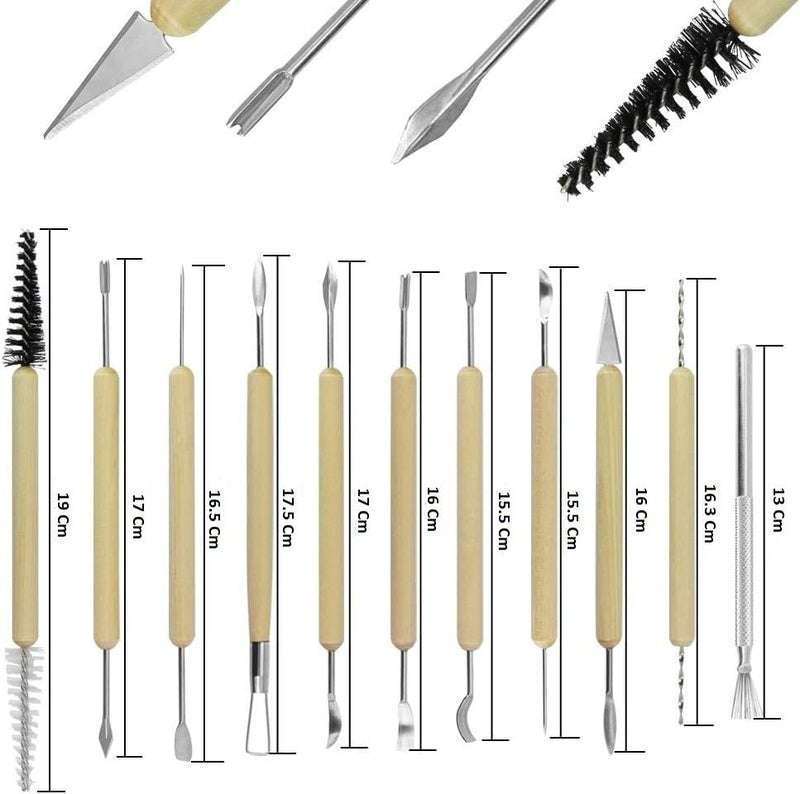 Gold Leaf GOLD LEAF 11pcs Clay Sculpting Sculpt Smoothing Wax Carving Pottery Ceramic Tools Polymer Shapers Modeling Carved Tool Wood Handle Set Ceramic Clay Tools for Clay Pottery Sculpture DIY  - Image 5