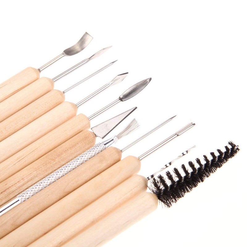 Gold Leaf GOLD LEAF 11pcs Clay Sculpting Sculpt Smoothing Wax Carving Pottery Ceramic Tools Polymer Shapers Modeling Carved Tool Wood Handle Set Ceramic Clay Tools for Clay Pottery Sculpture DIY  - Image 2