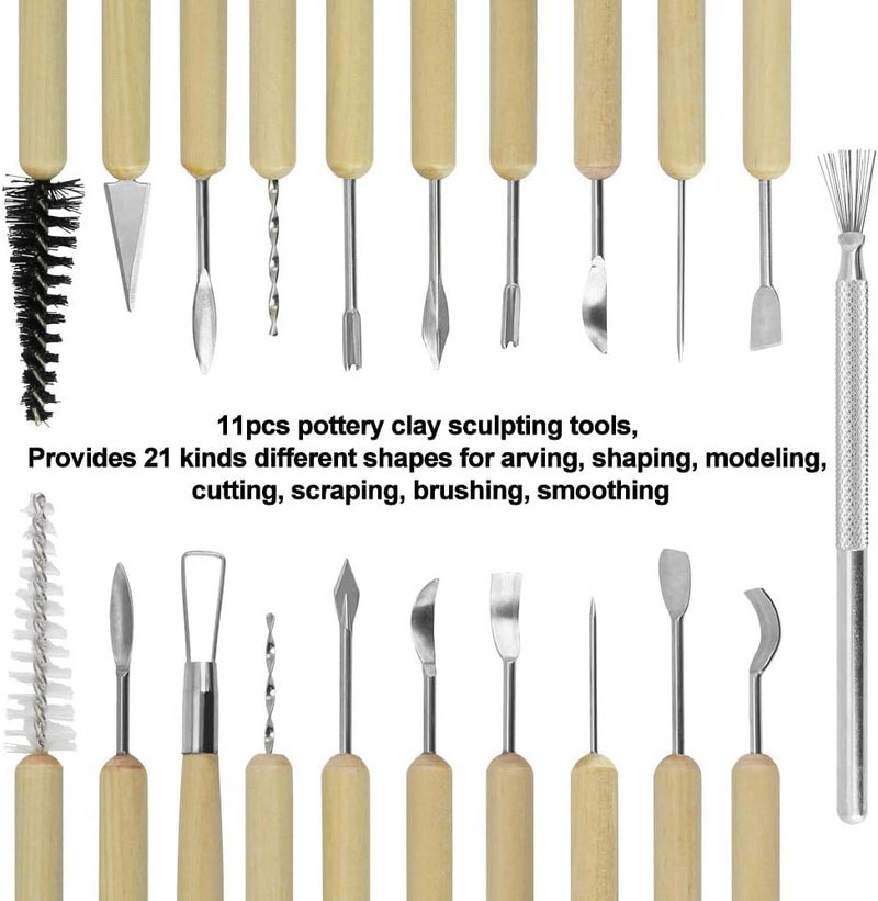 Gold Leaf GOLD LEAF 11pcs Clay Sculpting Sculpt Smoothing Wax Carving Pottery Ceramic Tools Polymer Shapers Modeling Carved Tool Wood Handle Set Ceramic Clay Tools for Clay Pottery Sculpture DIY  - Image 4
