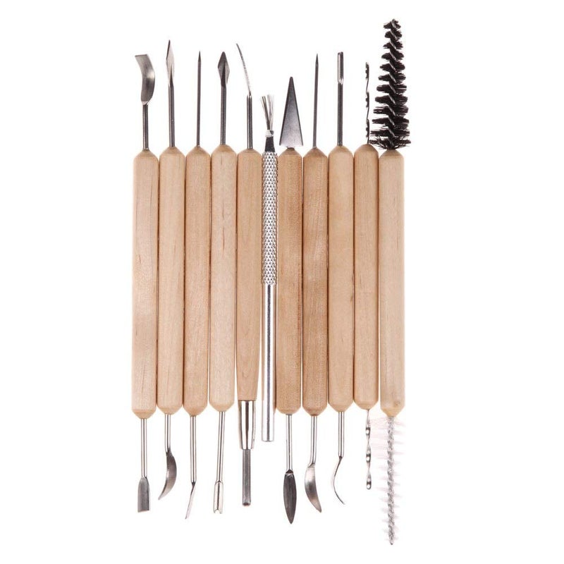 Gold Leaf GOLD LEAF 11pcs Clay Sculpting Sculpt Smoothing Wax Carving Pottery Ceramic Tools Polymer Shapers Modeling Carved Tool Wood Handle Set Ceramic Clay Tools for Clay Pottery Sculpture DIY  - Image 1