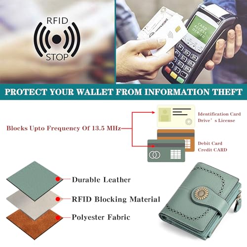 SENDEFN Small Womens Wallet Leather Bifold Card Holder RFID Blocking with Zipper Coin Pocket - Image 5