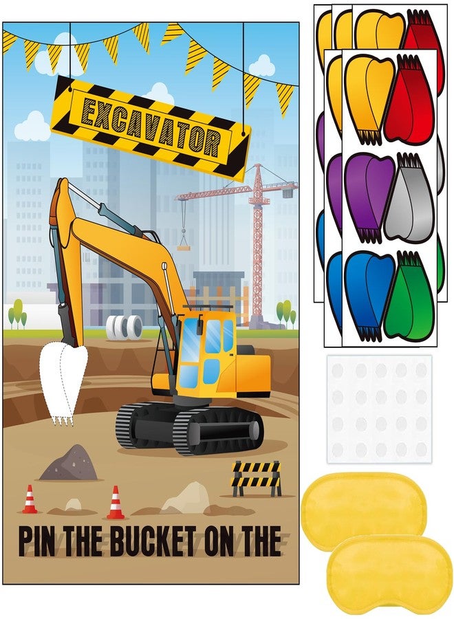 تي-أنتريكس ألعاب حفلات "ثبّت الدلو على الحفارة" - ألعاب عيد ميلاد للأطفال الأولاد بطابع البناء، مع ملصق لعبة شاحنة مقاس 21 × 28 بوصة، وملصقات قابلة لإعادة الاستخدام، ولوازم حفلات البناء، ومجموعات هدايا الحفلات. - Image 1