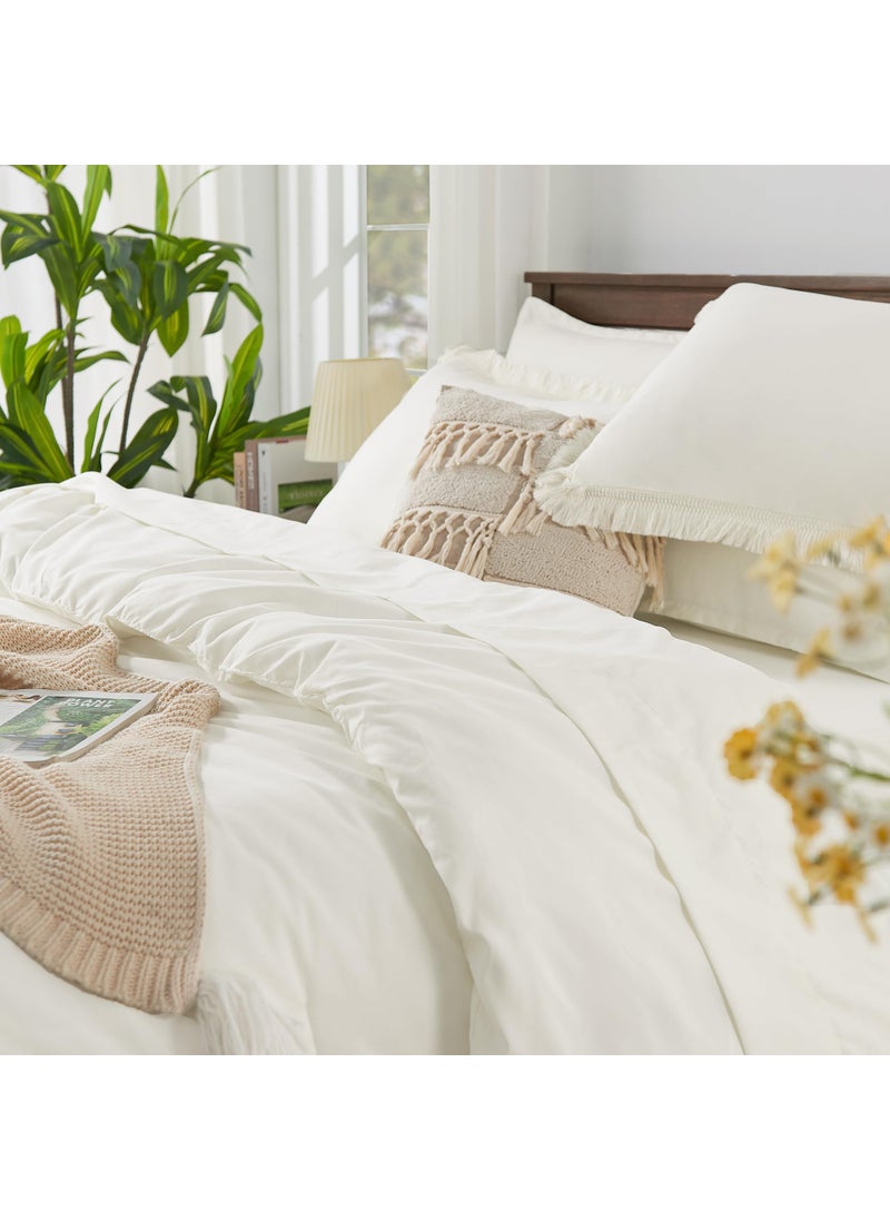 Andency Andency California King Size Comforter Set with Sheets Ivory - 7 Pieces Cal King Bed in a Bag Boho Bedding Sets  Ivory Bed Set with Comforter  Sheets  Pillowcases & Shams  - Image 5