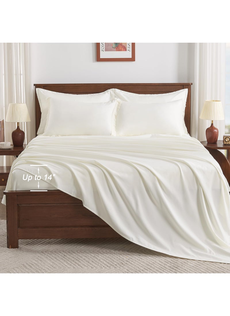 Andency Andency California King Size Comforter Set with Sheets Ivory - 7 Pieces Cal King Bed in a Bag Boho Bedding Sets  Ivory Bed Set with Comforter  Sheets  Pillowcases & Shams  - Image 4