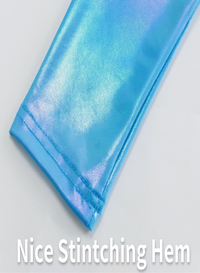 Gnainach Girls Athletic Leggings Size 8-9 Years Old Holographic Blue Stretch Soft Metallic Pants for Kids Dance Yoga - Image 4