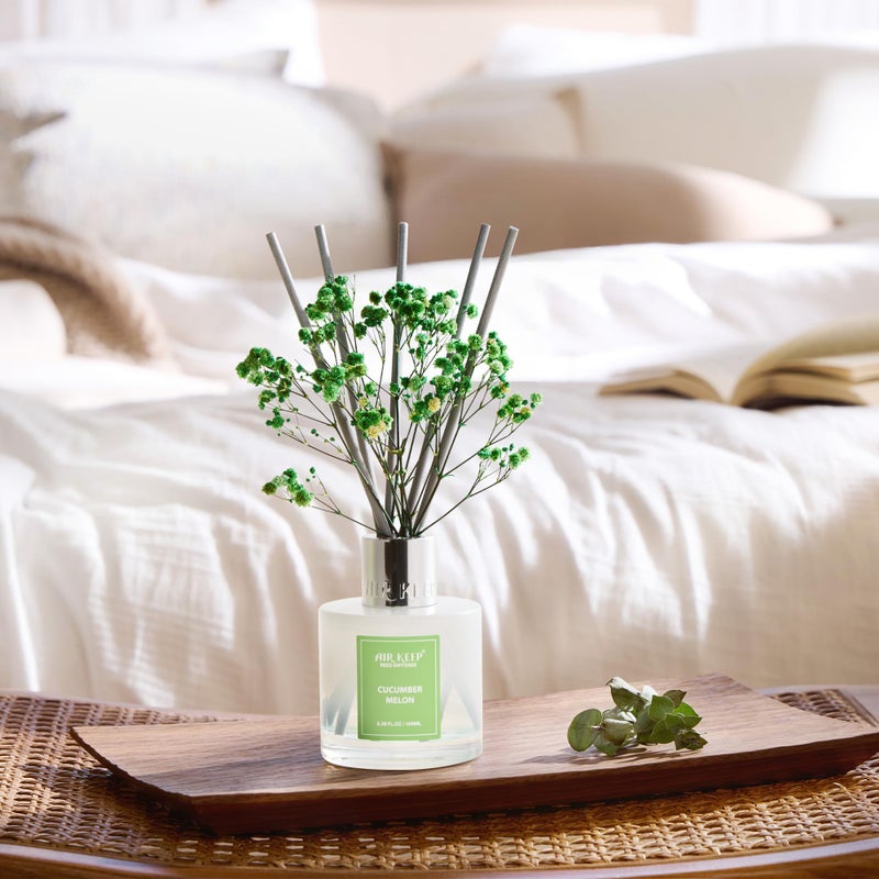 Airkeep Reed Diffuser Set,3.38 fl oz (100 ml) - Cucumber Melon Oil Diffusers with 8 Reed Sticks, Home Fragrance Reed Diffuser for Bathroom Shelf Decor - Image 4