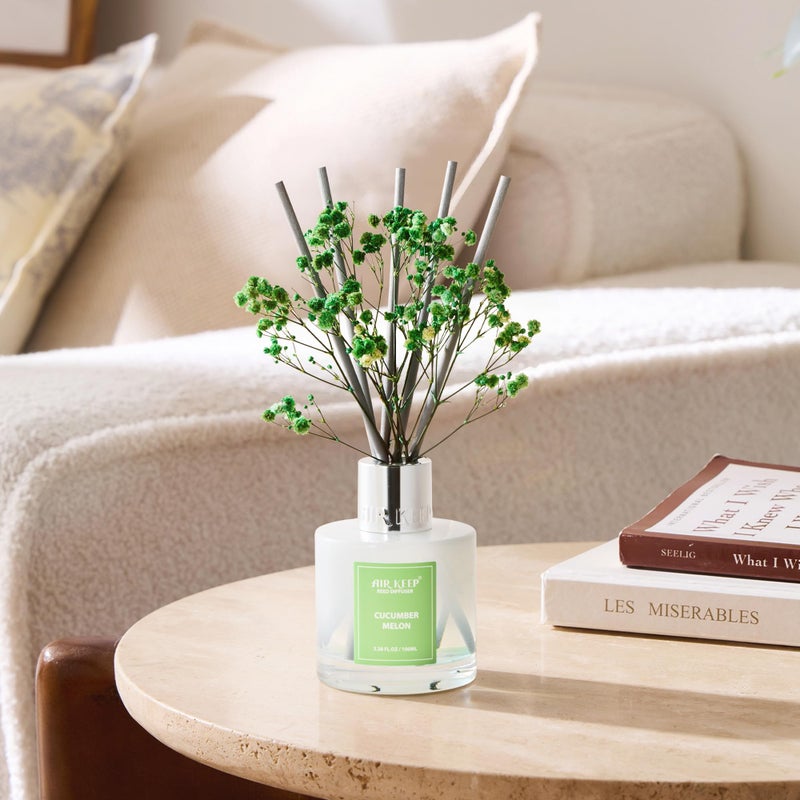 Airkeep Reed Diffuser Set,3.38 fl oz (100 ml) - Cucumber Melon Oil Diffusers with 8 Reed Sticks, Home Fragrance Reed Diffuser for Bathroom Shelf Decor - Image 5
