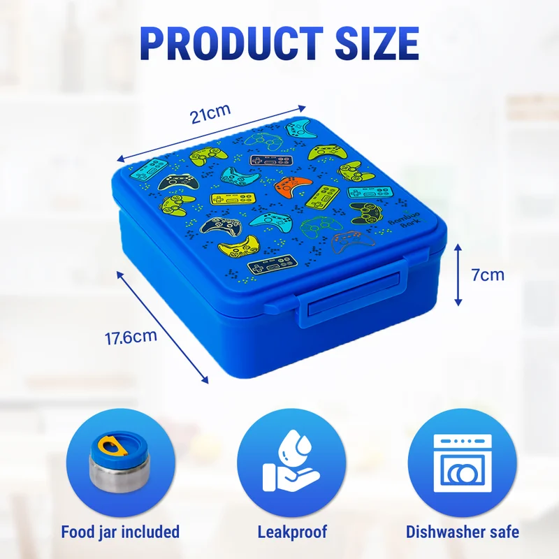 Bamboo Bark Bamboo Bark childrens kids large school lunch box, bento, snack box with compartments for kids, food jar included