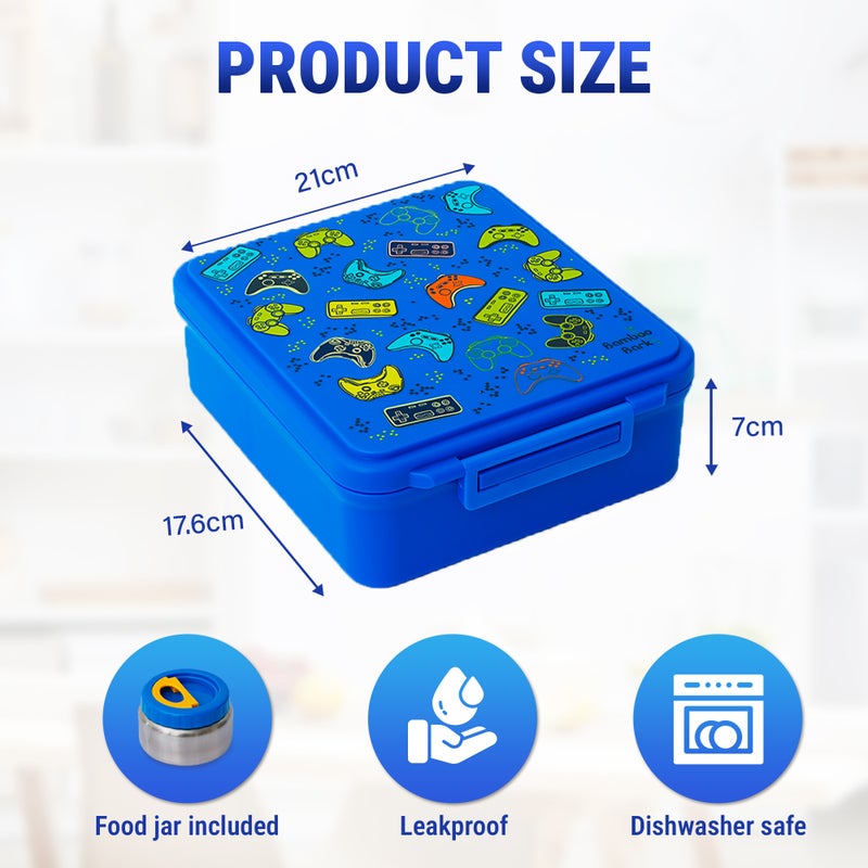 Bamboo Bark childrens kids large school lunch box, bento, snack box with compartments for kids, food jar included - Image 2