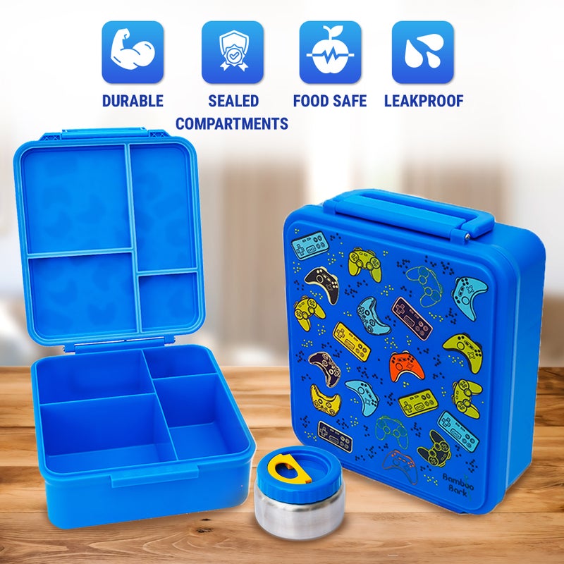 Bamboo Bark childrens kids large school lunch box, bento, snack box with compartments for kids, food jar included - Image 4