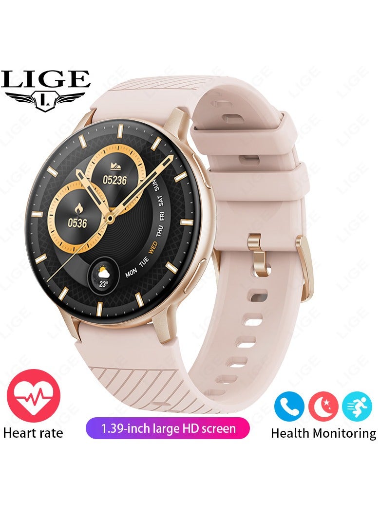 LIGE Elegant Smart watch for Women,1.39 Inch IPS Full Touch Screen Wireless Calling, IP67 Waterproof, Sports Tracker, Health Monitoring Smart Watches,Suitable for Ladies with Silicone Pink Strap. - Image 1