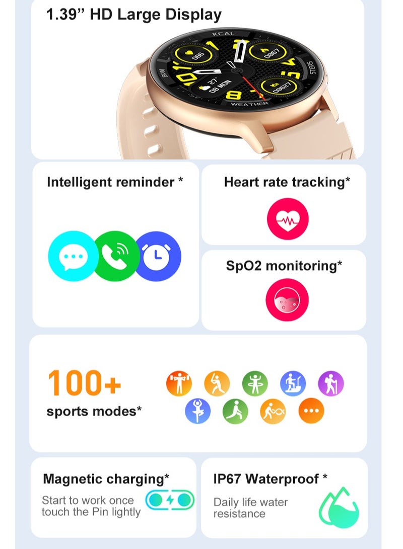 LIGE Elegant Smart watch for Women,1.39 Inch IPS Full Touch Screen Wireless Calling, IP67 Waterproof, Sports Tracker, Health Monitoring Smart Watches,Suitable for Ladies with Silicone Pink Strap. - Image 2