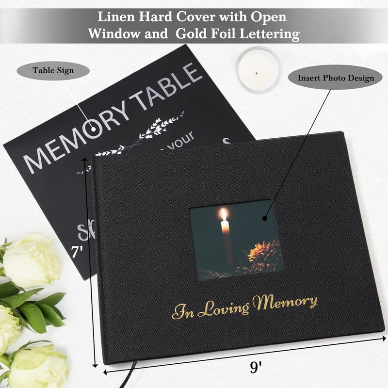 XKDOUS Linen Funeral Guest Book for Memorial Service Hardcover in Loving Memory Guestbook Celebration of Life Keepsake Guest Sign in Book with Table Sign for Funeral Service - Image 2