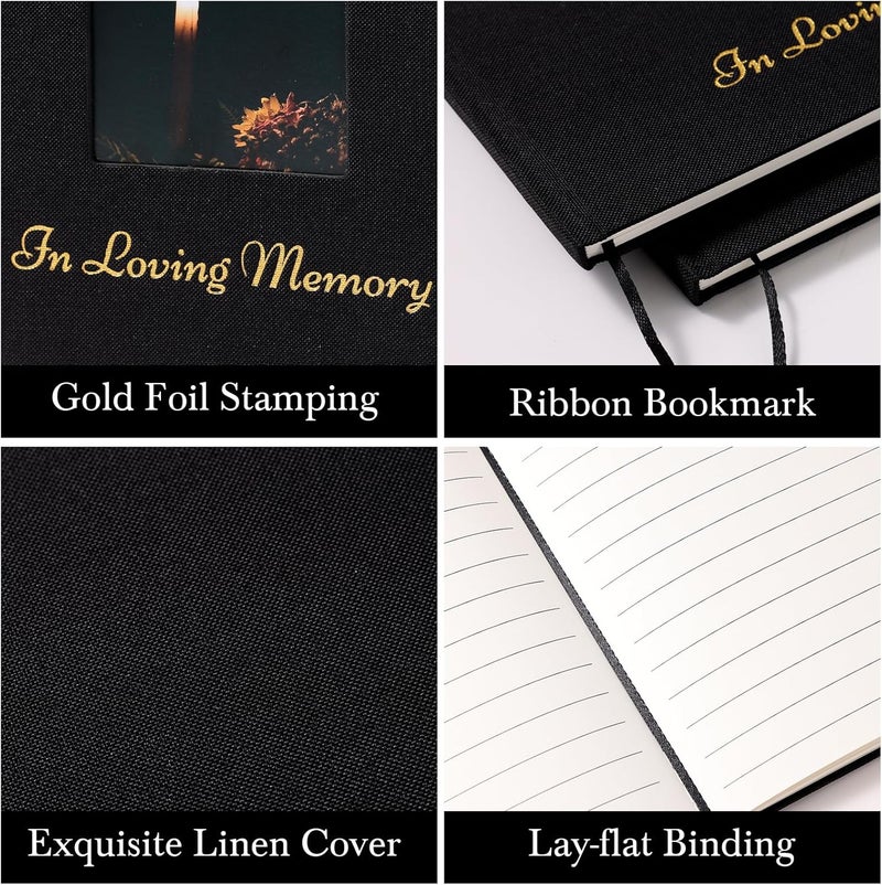 XKDOUS Linen Funeral Guest Book for Memorial Service Hardcover in Loving Memory Guestbook Celebration of Life Keepsake Guest Sign in Book with Table Sign for Funeral Service - Image 4
