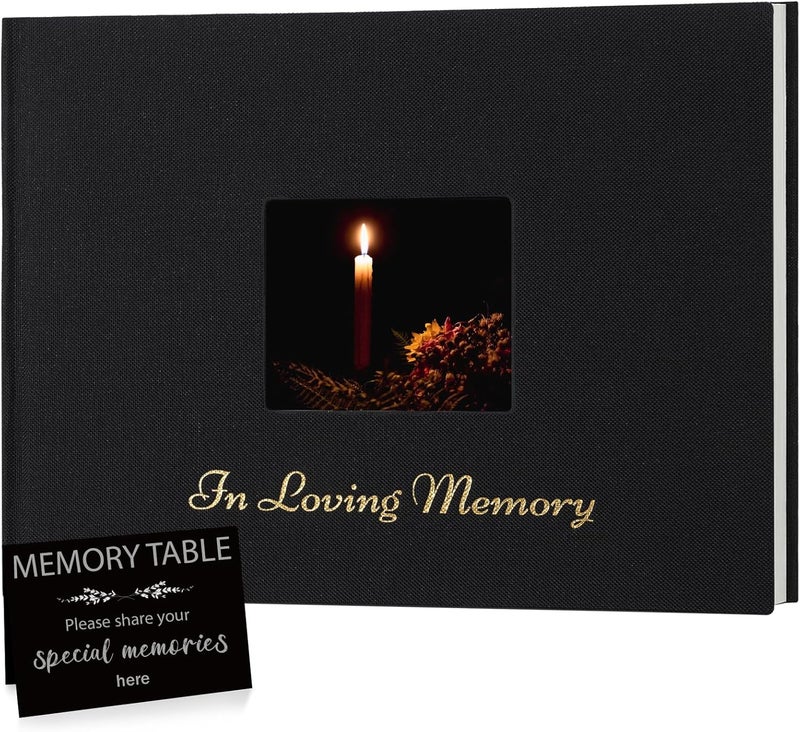 XKDOUS Linen Funeral Guest Book for Memorial Service Hardcover in Loving Memory Guestbook Celebration of Life Keepsake Guest Sign in Book with Table Sign for Funeral Service - Image 1