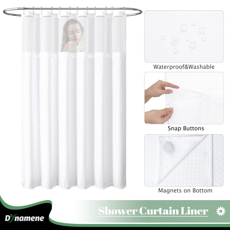 Dynamene 78 بوصة ستارة دش طويلة الستائر وافل النسيج الستائر دش للحمام فندق مقاومة للماء الستائر دش الستار بطانة مع السنانير snap في بطانة الشبكة أعلى نافذة بيضاء 72x78 - Image 2