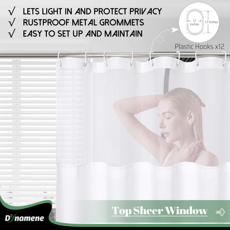 Dynamene 78 بوصة ستارة دش طويلة الستائر وافل النسيج الستائر دش للحمام فندق مقاومة للماء الستائر دش الستار بطانة مع السنانير snap في بطانة الشبكة أعلى نافذة بيضاء 72x78 - Image 3