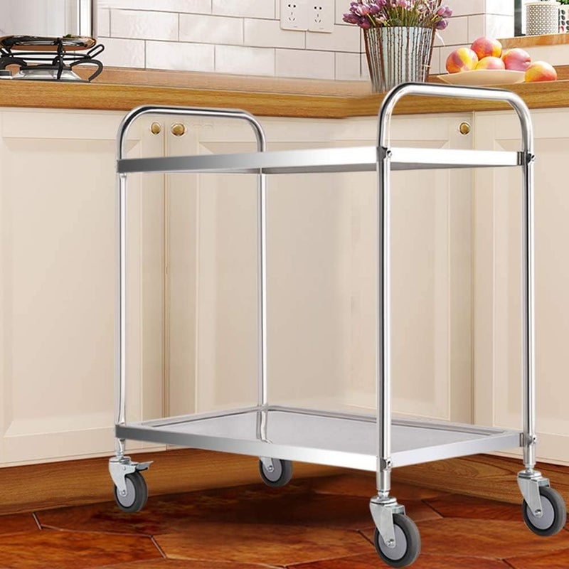 Generic Indian Decor 55743 Stainless Steel 2 Tier Storage Cart on Wheels for Bathroom Kitchen Office Garage  - Image 3